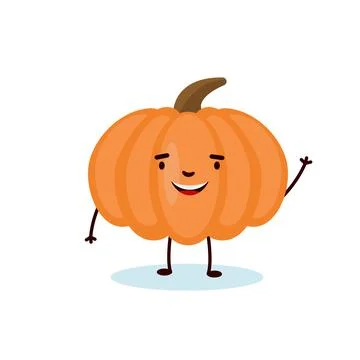 Vector flat illustration of cheerful cartoon pumpkin isolated on white backgr Stock Illustration