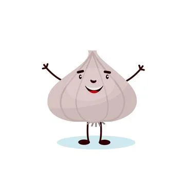 Vector flat illustration of cheerful cartoon garlic isolated on white backgro Stock Illustration