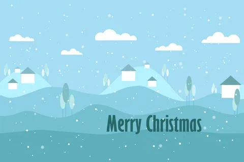 Vector flat illustration of a Christmas winter landscape card. Blue and white Stock Illustration