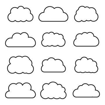 Vector flat illustration. Clouds in a black outline isolated on a white イラスト素材