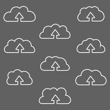 Vector flat illustration. Clouds in a white outline isolated on a gray Stock Illustration