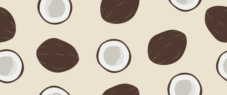 Vector flat illustration. Coconut and coconut halves on a light background Stock Illustration