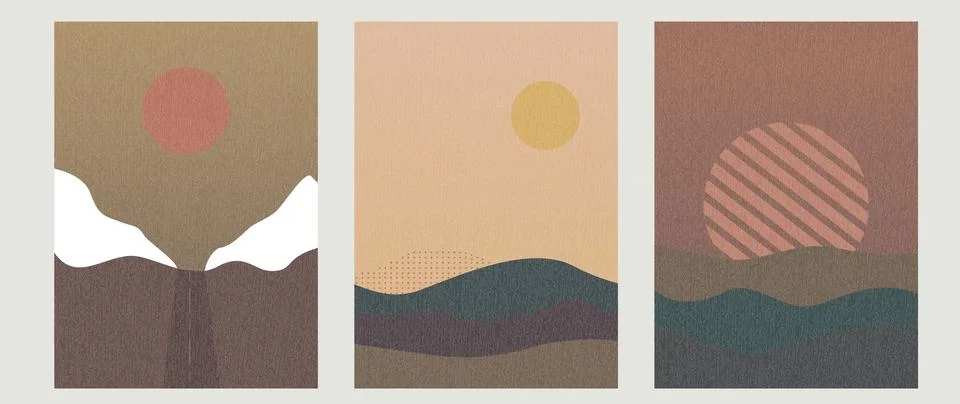 Vector flat illustration. A collection of abstract landscapes. The picture Illustrazione stock