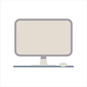 Vector flat illustration. Computer with mouse in pink-purple color on isola.. Stock Illustration