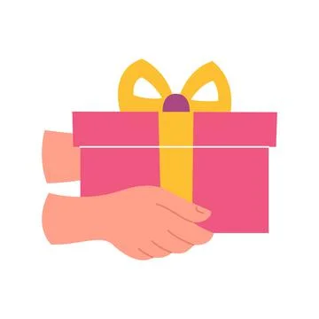 Vector flat illustration of congratulation with gift box in hands Stock Illustration