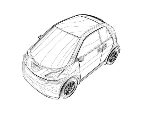 Vector flat illustration of contour small car. City car blueprint. Blank co.. Stock Illustration