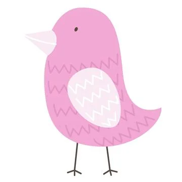 Vector flat illustration of a cute pink bird on a white background. Spring .. Stock Illustration