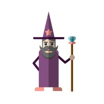 Vector flat illustration of cute wisard or witcher in flat style. Magical flat Stock Illustration