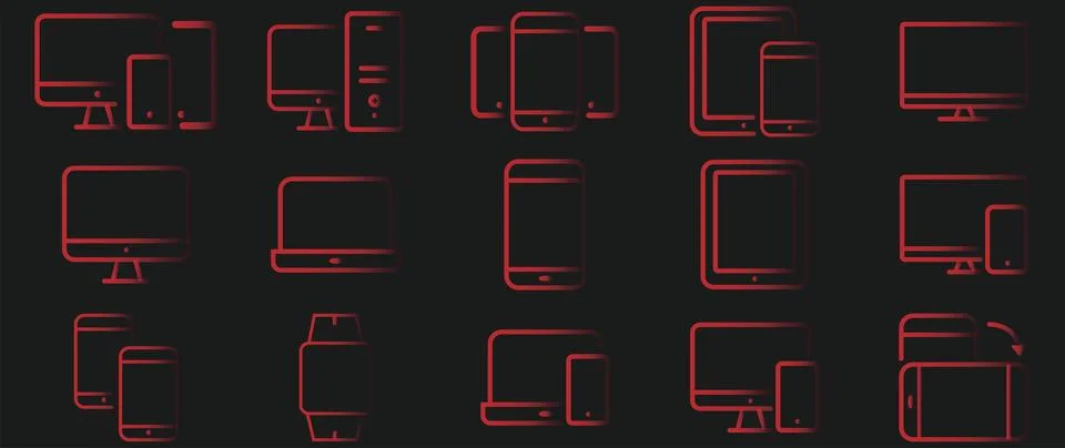 Vector flat illustration. Different gradient icons on black background. Concept Stock Illustration