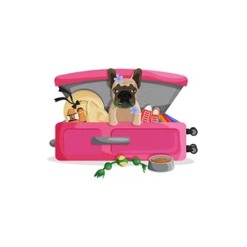 Vector flat illustration of dog in travel suitcase Stock Illustration
