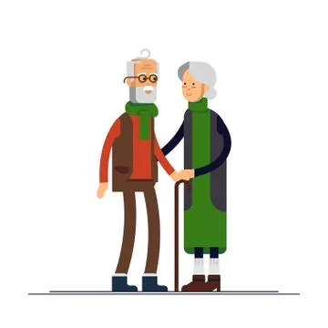 Vector flat illustration of elderly couple celebrating Christmas. Family Stock Illustration