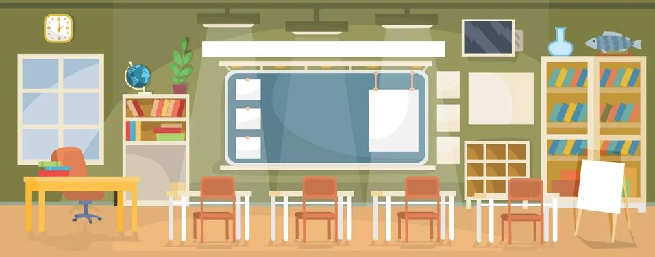 Vector flat illustration of an empty classroom in a school, university, college Stock Illustration