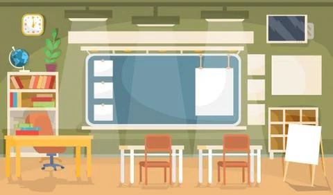 Vector flat illustration of an empty classroom in a school, university, college Stock Illustration