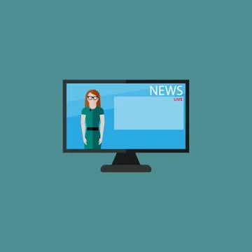 Vector flat  illustration of female TV newscaster. breaking news Stock Illustration