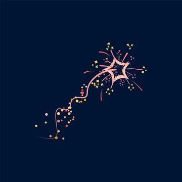 Vector flat illustration of firework with flying trail, stars and colorful Stock Illustration