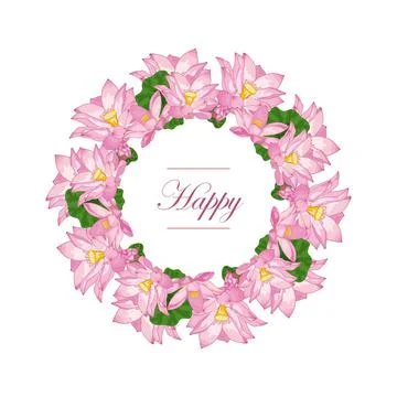 Vector flat illustration in the form of a wreath of pink flowers and Lotus Stock Illustration