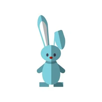 Vector flat illustration of funny cute rabbit. Little blue bunny icon for kids Stock Illustration