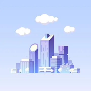 Vector flat illustration. Future city. Modern buildings. Green city Ilustración de archivo