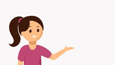 Vector flat illustration of girl presenting, advicing, pointing at something Illustrazione stock