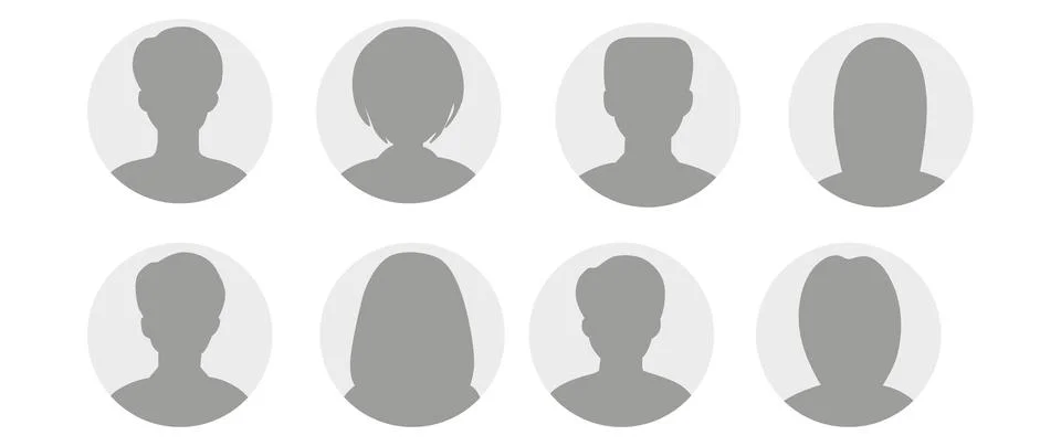 Vector flat illustration in grayscale. A set of eight business user profiles Stock Illustration