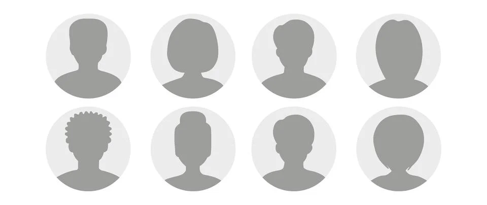 Vector flat illustration in grayscale. A set of eight business user profiles Stock Illustration