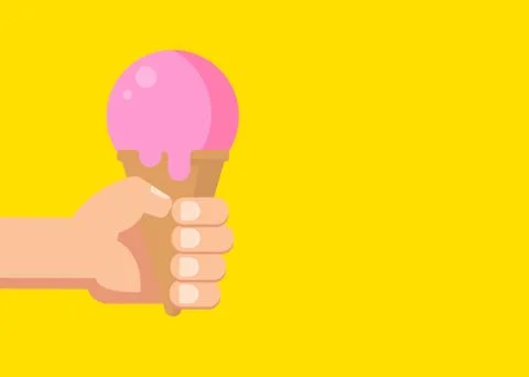 Vector Flat illustration Hand Holds an Ice Cream in a Waffle Cone Stock Illustration