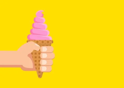 Vector Flat illustration Hand Holds an Ice Cream in a Waffle Cone Stock Illustration