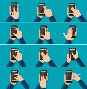 Vector flat illustration. Hands holding smartphone Stock Illustration