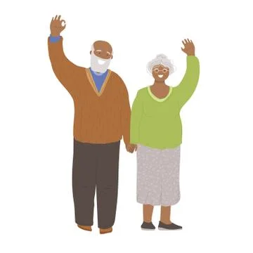 Vector flat illustration of happy cheerful senior couple of african american man Stock Illustration