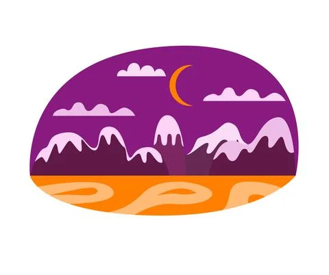 Vector flat illustration of hills and mountains evening landscape. Hill nature Stock Illustration