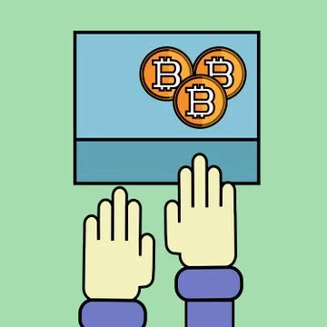 Vector flat illustration of a human hand. Bitcoin. Mountain crypto-currency Illustrazione stock