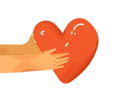 Vector flat illustration human hands sharing love, support, appreciation to each Stock Illustration