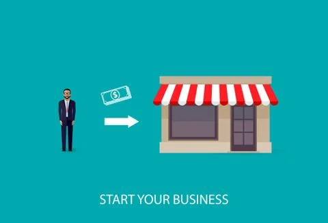 Vector flat illustration of an infographic business concept. businessman starts Stock Illustration