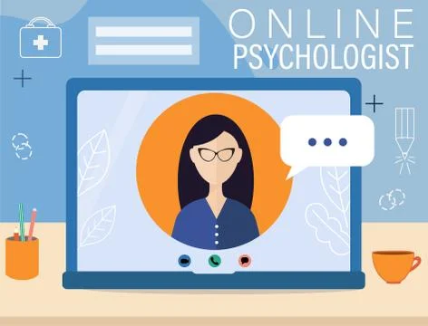 Vector flat illustration with laptop and person on screen. Stock-Illustration
