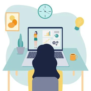 Vector flat illustration of learning online at home. Stock Illustration