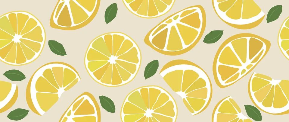 Vector flat illustration. Lemon halves with leaves on a light background Stock Illustration