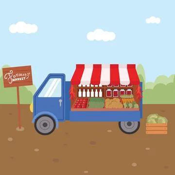 Vector flat illustration local farmers market vector flat illustration truck Illustrazione stock