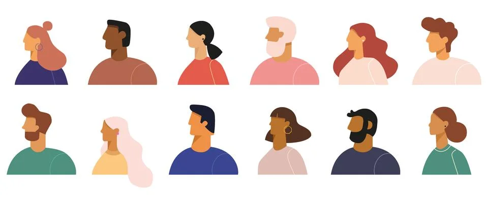 Vector flat illustration. Men and women in different styles. Avatar, user Stock Illustration