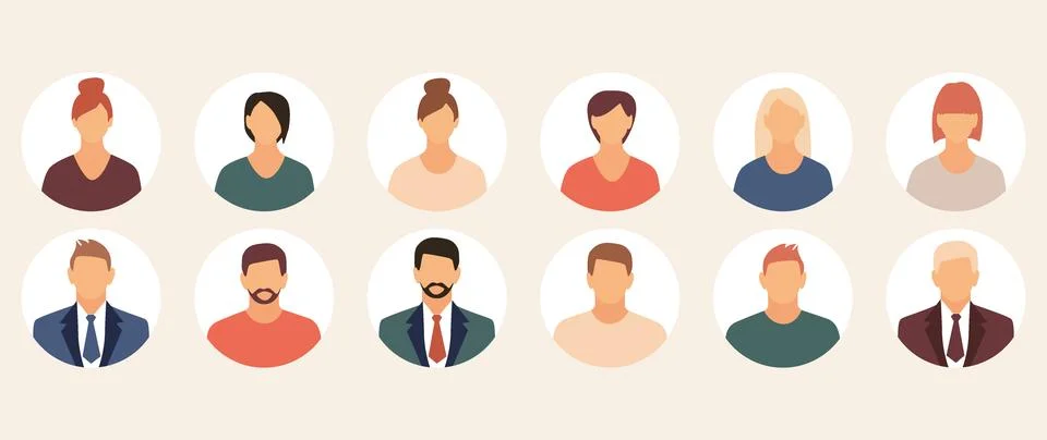 Vector flat illustration. Men and women in different styles. Avatar, user Stock Illustration