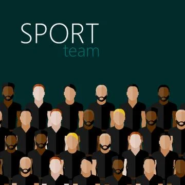 Vector flat illustration with men group or community wearing sport uniform. Stock Illustration