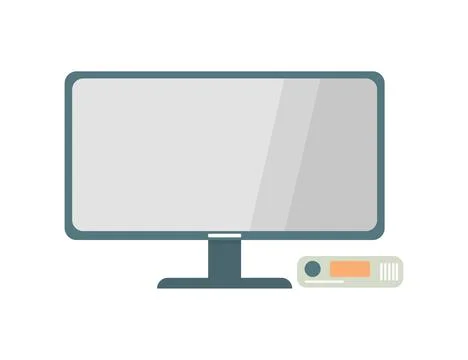 Vector flat illustration modern computer with system block isolated background Stock Illustration