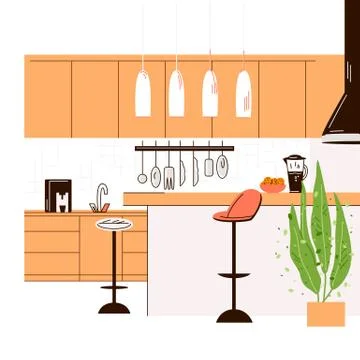Vector flat illustration of Modern Kitchen Interior Empty No People House Room Stock Illustration