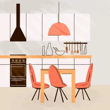 Vector flat illustration of Modern Kitchen Interior Empty No People House Room Illustrazione stock