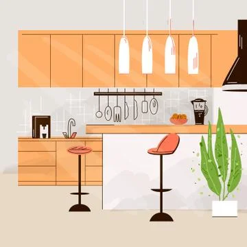 Vector flat illustration of Modern Kitchen Interior Empty No People House Room Stock Illustration