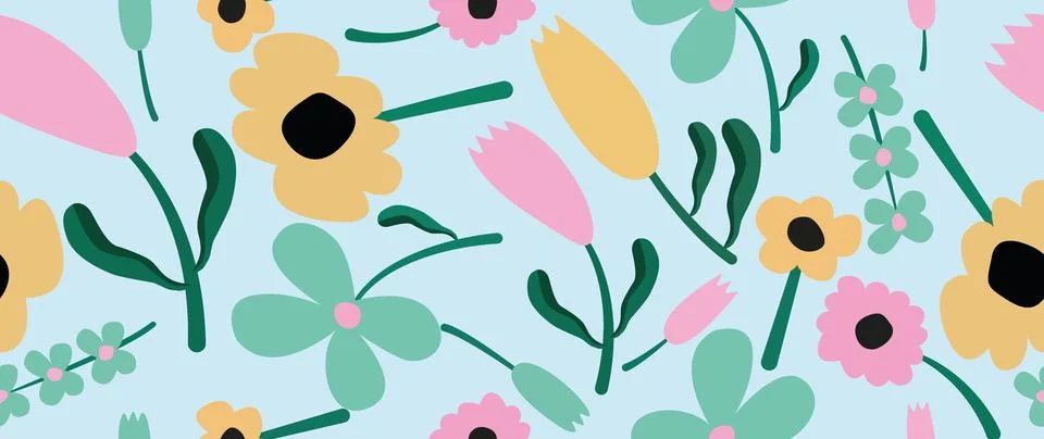 Vector flat illustration. Modern pattern style. Cute colorful seamless floral 库存插图