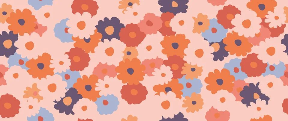 Vector flat illustration. Modern pattern style. Cute colorful seamless floral Stock Illustration