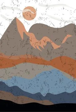 Vector flat illustration. Mountain autumn landscape, mountains, river.. Stock Illustration