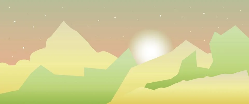 Vector flat illustration. Mountain landscape. Cartoon style. Meadows, forest Stock Illustration