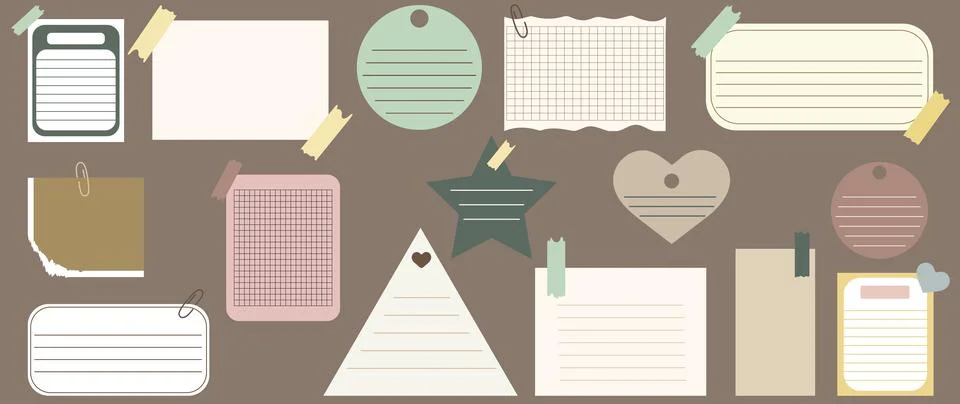 Vector flat illustration. Notes. Colored isolated stickers on a notebook. G.. Illustrazione stock