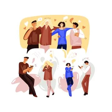 Vector Flat Illustration of Online party concept, birthday, meeting friends on Stock Illustration
